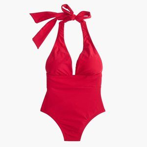 J. CREW Plunging Halter One-Piece Blue Swimsuit